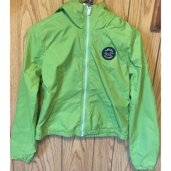 Hollister La Piedra/Solano California Lime Green Hooded Zippered Rain Jacket - Picture 11 of 15